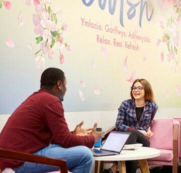 International student working on a laptop